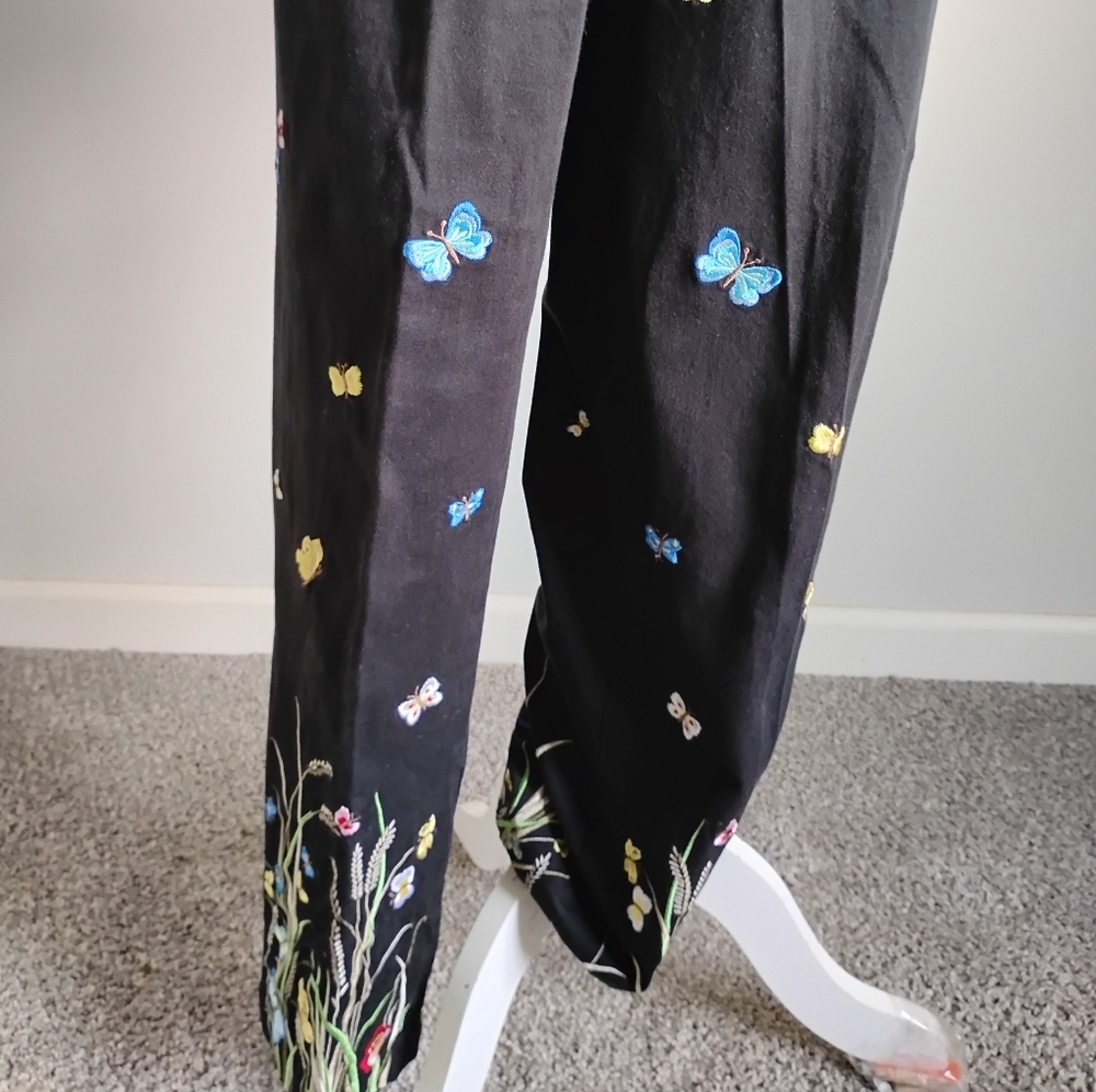 Talbots Vintage Cotton Stretch Garden Girl Embroidered Pants Butterfly Size 14 - Picture 3 of 14